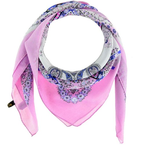 Foulard VERSALANO Mauve & Pink grand carré de soie imprimé Floral Parme et Rose 100 % soie Imprimé sur l'ensemble