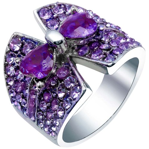 Bague NODESA Purple Silver Cocktail pavé Nœud Argenté et Violet Rhodium Cristal