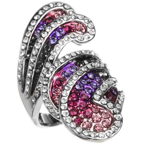 Bague GORNALINE Mauve Amethyst Silver Cocktail pavé Romantique Argenté et Parme Améthyste Rhodium Cristal autrichien