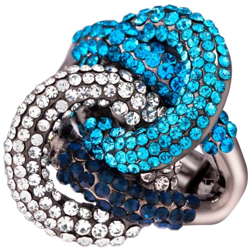 Bague INFINI Blue Silver Cocktail pavé réglable élastique entrelacé Argenté et Bleu Rhodium Cristal