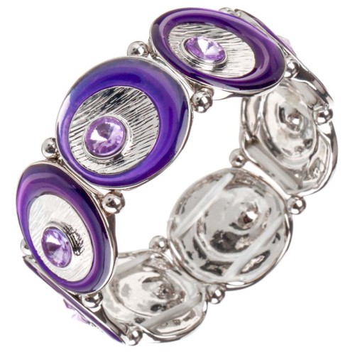 Bracelet CLIPSO Mauve Silver Manchette souple élastique Contemporain Argenté et Violet Rhodium Cristal et émaux