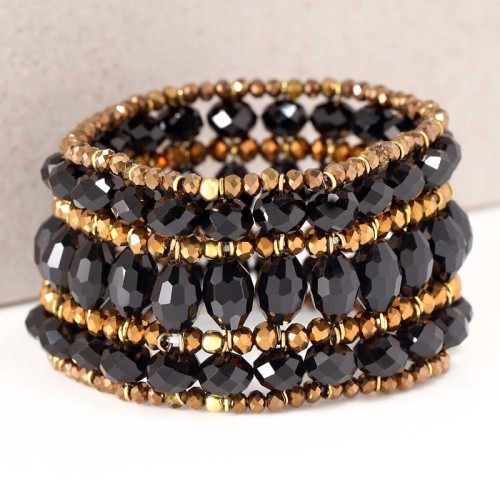 Bracelet PARIANO Black Gold Manchette souple Multirangs Rivière de cristal Doré et Noir Rhodium Cristal