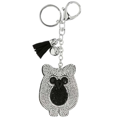 Accessoires de Maroquinerie WINTER HEART Black & White Silver Bijou de sac porte-clé 2 en 1 Chouette Argenté Noir Blanc Cristal