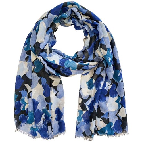 Foulard HEART RAIN Blue étole imprimée Cœur Bleu et Bleu Viscose et Coton Imprimé sur l'ensemble