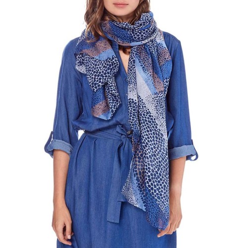 Foulard TIERRA Blue étole imprimée pois Bleu et Bleu Marine Viscose Imprimé sur l'ensemble