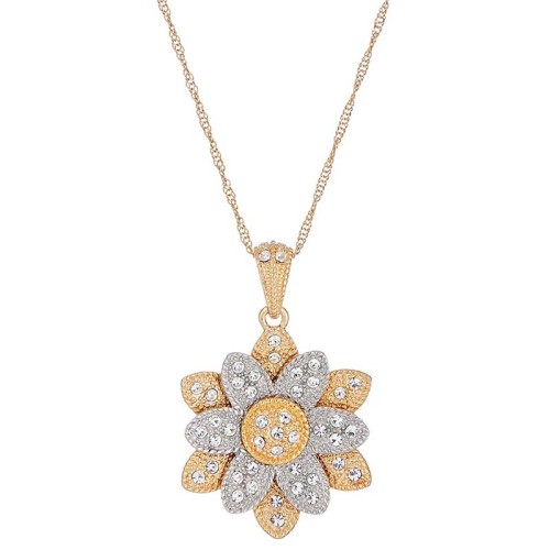 Collier ELIS Gold & Silver Ras de cou pendentif Fleur bicolore Argenté Argenté et Doré Laiton doré à l'or fin Cristal