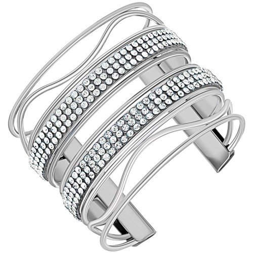 Bracelet ONDOLINE White Silver Manchette flexible rigide ajourée Contemporain Argenté et Blanc Rhodium Cristal