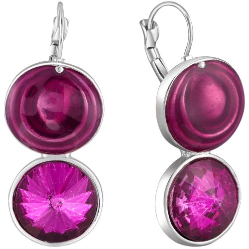 Boucles d'oreilles FUSTINE Purple Silver Dormeuses courtes Contemporain Argenté et Violet Rhodium Cristal et émaux