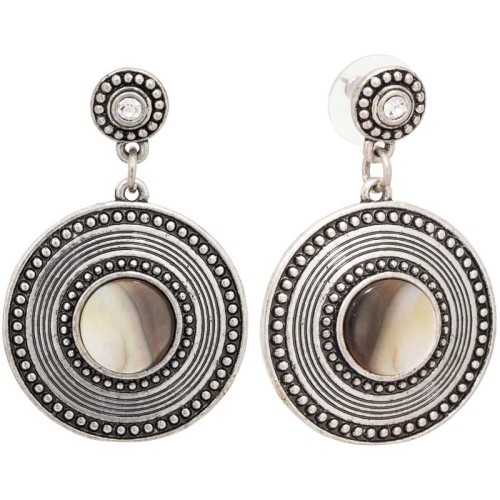 Boucles d'oreilles SORINA SHELL Silver Pendantes courtes Antique Argenté Laiton argenté Cristal et Nacre