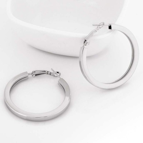 Boucles d'oreilles EOSQUAR Silver Créoles tubes Carré Argenté Rhodium