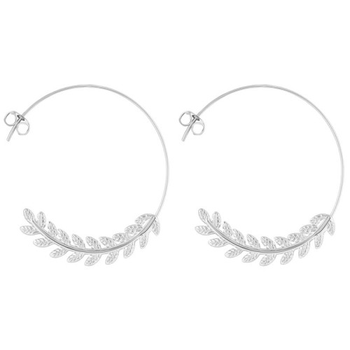 Boucles d'oreilles CESARIA Silver Créoles anneaux Couronne de feuilles Argenté Acier inoxydable