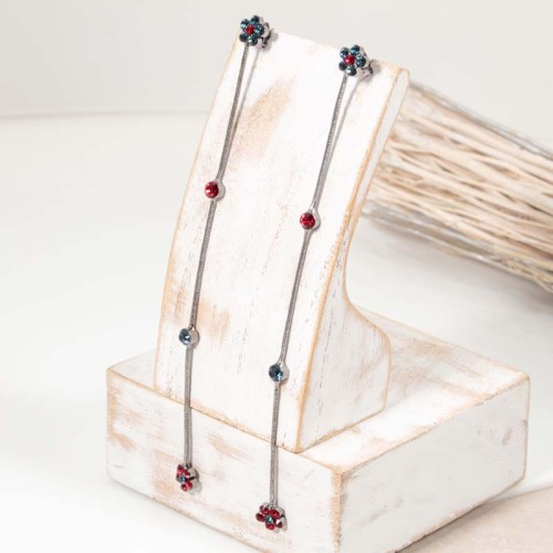 Boucles d'oreilles WINTER FLOR Color Silver Pendantes longues Fleurs Argenté et Multicolore Rhodium Cristal