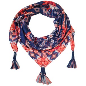 Foulard NEW DAYS Navy Blue & Red grand carré à breloques imprimé floral Rouge et Bleu Marine Viscose Décorations pompons