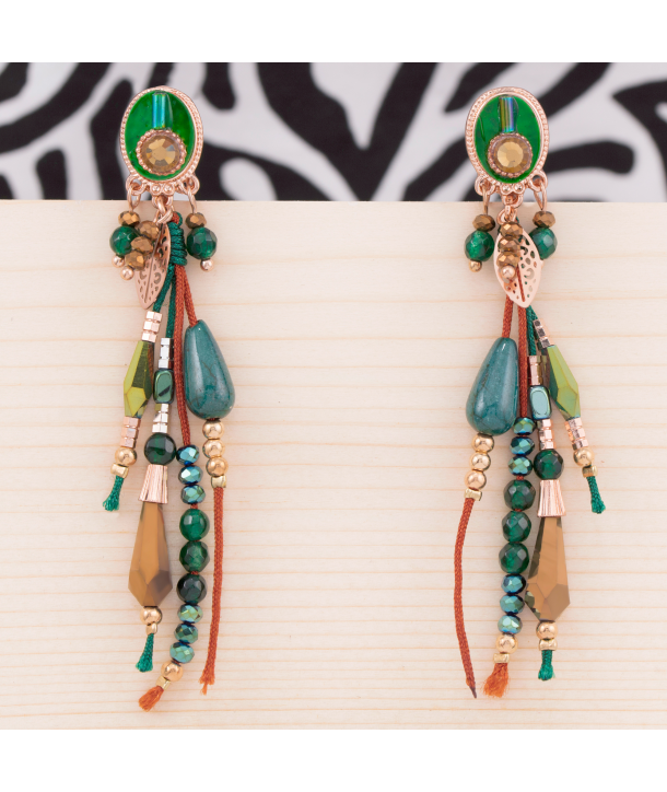 BOUCLES D'OREILLES - TANKA VERDE PINK GOLD