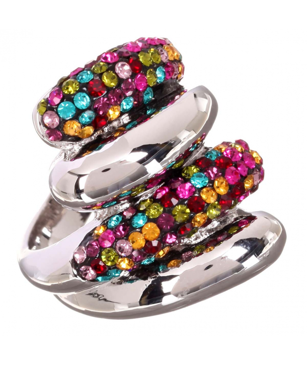 BAGUE - DISTALI MULTICLORE - bague de cocktail argent et multicolore cristal