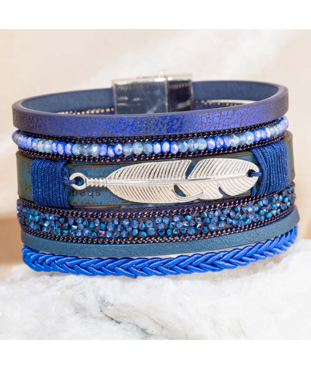 Bracelet NACIENDO NIGHT BLUE SILVER manchette argent bleu nuit et cristal